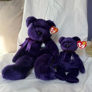 Ty Princess Beanie Baby Plush Bear Duo, Deep Purple